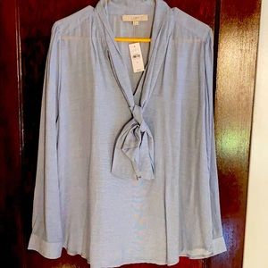 Light weight, long sleeve LOFT, tie neck blouse